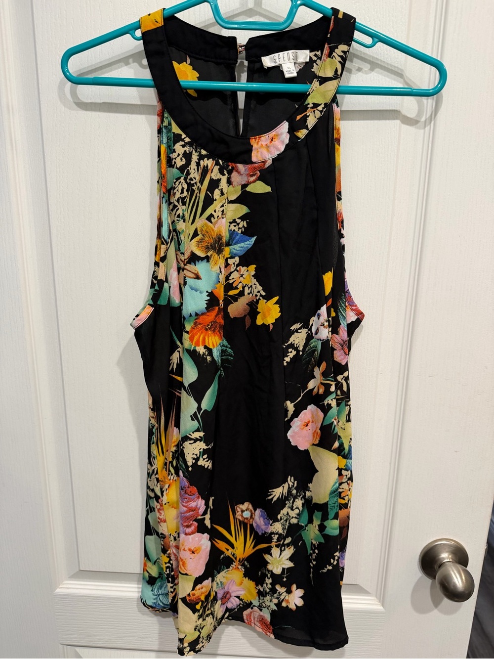 SPENSE Women’s Black Multicolor Tropical Floral Sleeveless Dress